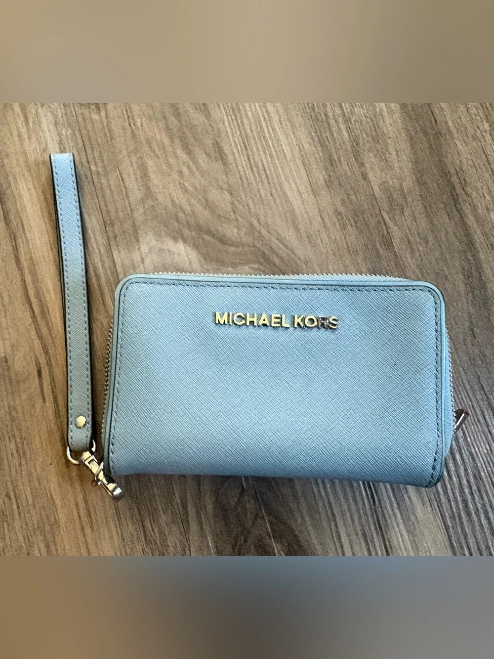 Michael Kors Pale Blue Saffiano Leather Bag with Matching Wristlet